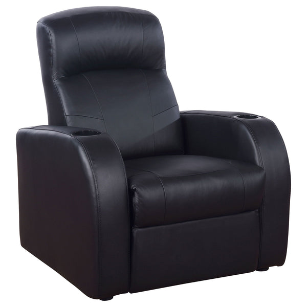 Home Theater Seating, 3-Piece in Black Top Grain Leather