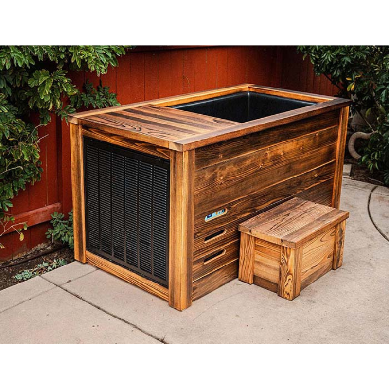 Cold Plunge Tub with Charred Redwood Finish and Chiller