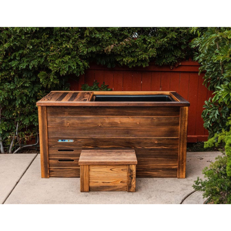 Cold Plunge Tub with Charred Redwood Finish and Chiller