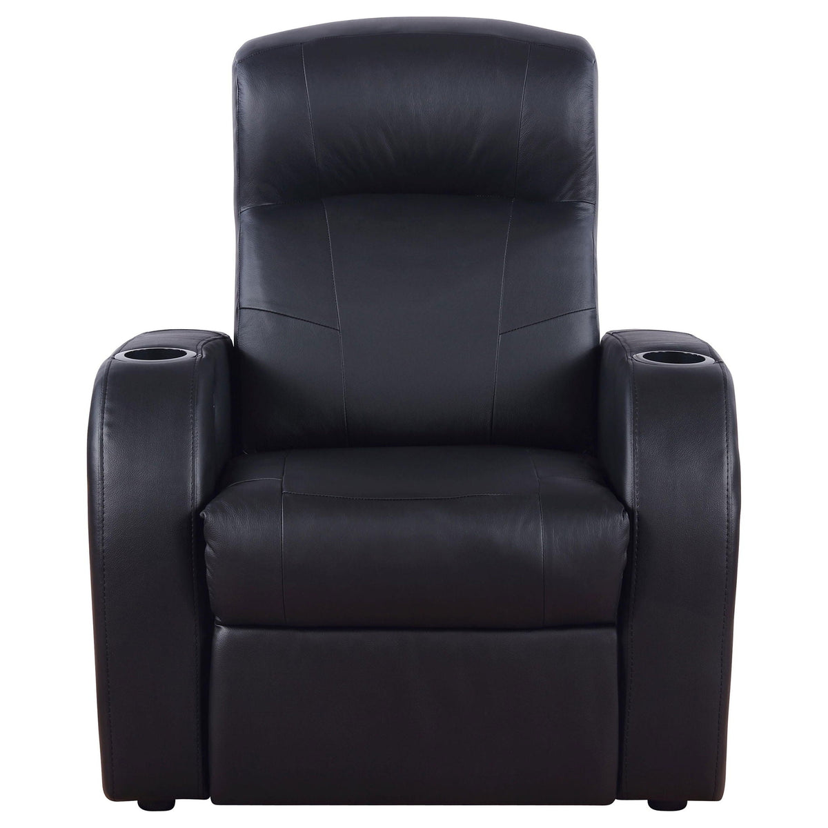 Home Theater Seating, 3-Piece in Black Top Grain Leather