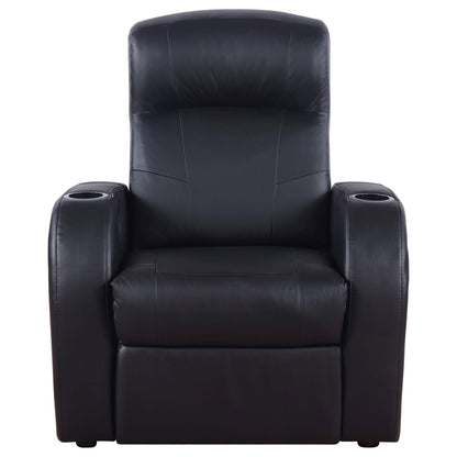 Home Theater Seating, 3-Piece in Black Top Grain Leather