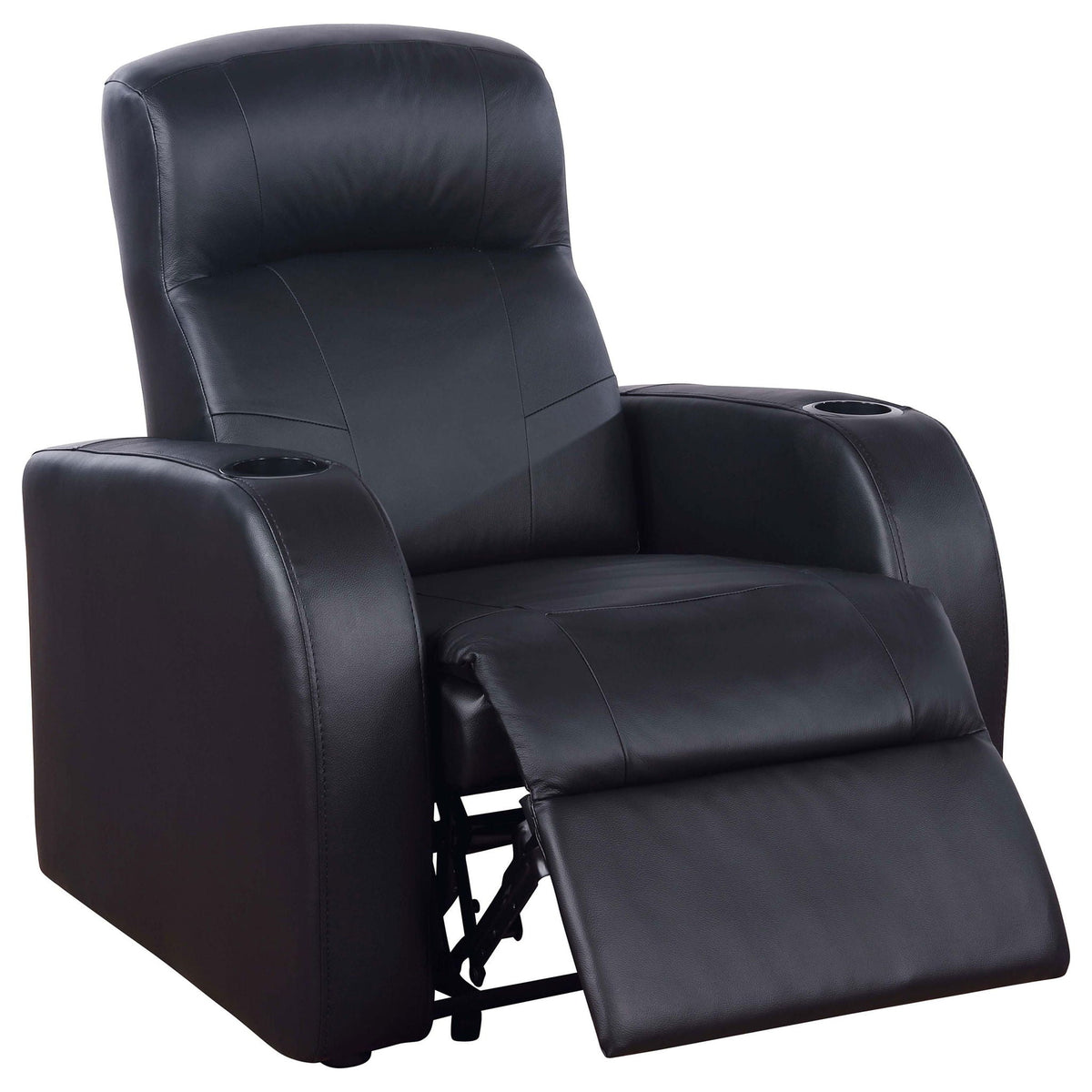 Home Theater Seating, 3-Piece in Black Top Grain Leather