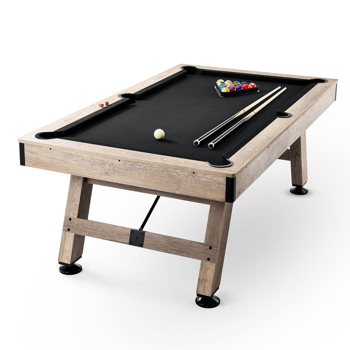 Pool Table, 7 ft, Wood-Look Finish with Black Cloth and Cues