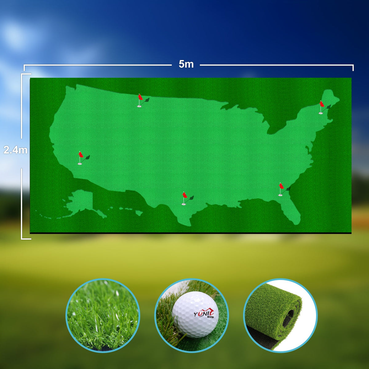 Golf Putting Green, 8 x 16 ft US Map Style with Elevation Slope