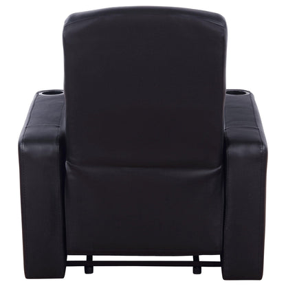 Home Theater Seating, 3-Piece in Black Top Grain Leather