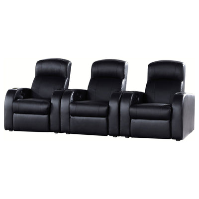 Home Theater Seating, 3-Piece in Black Top Grain Leather