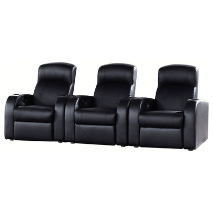 Home Theater Seating, 3-Piece in Black Top Grain Leather