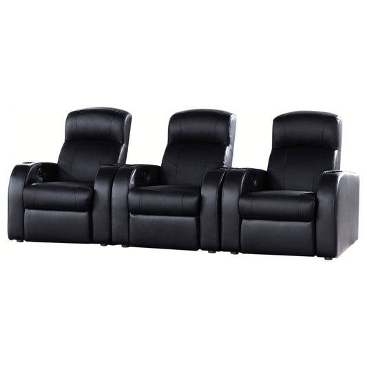 Home Theater Seating, 3-Piece in Black Top Grain Leather