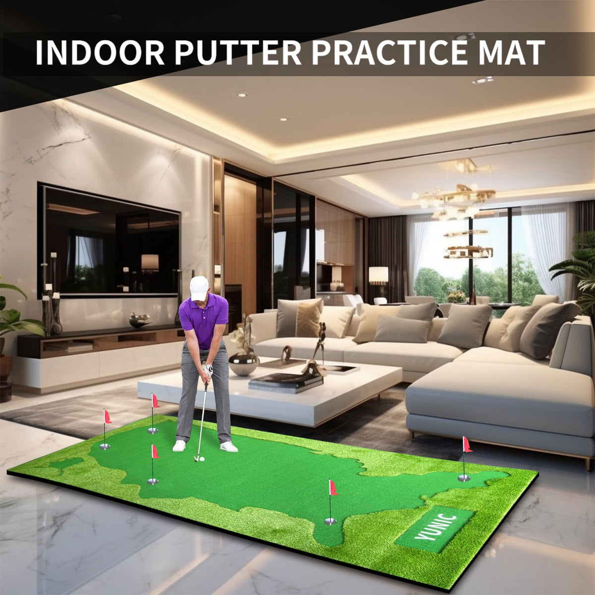 Golf Putting Green, 8 x 16 ft US Map Style with Elevation Slope