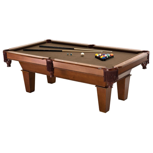 Pool Table, 7 ft with Brown Wool Cloth, Cues & Billiard Balls
