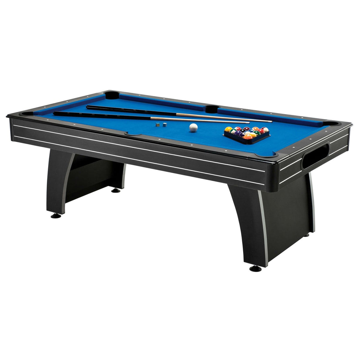 Pool Table, 7 ft with Blue Cloth, 2 Cues & Billiard Balls
