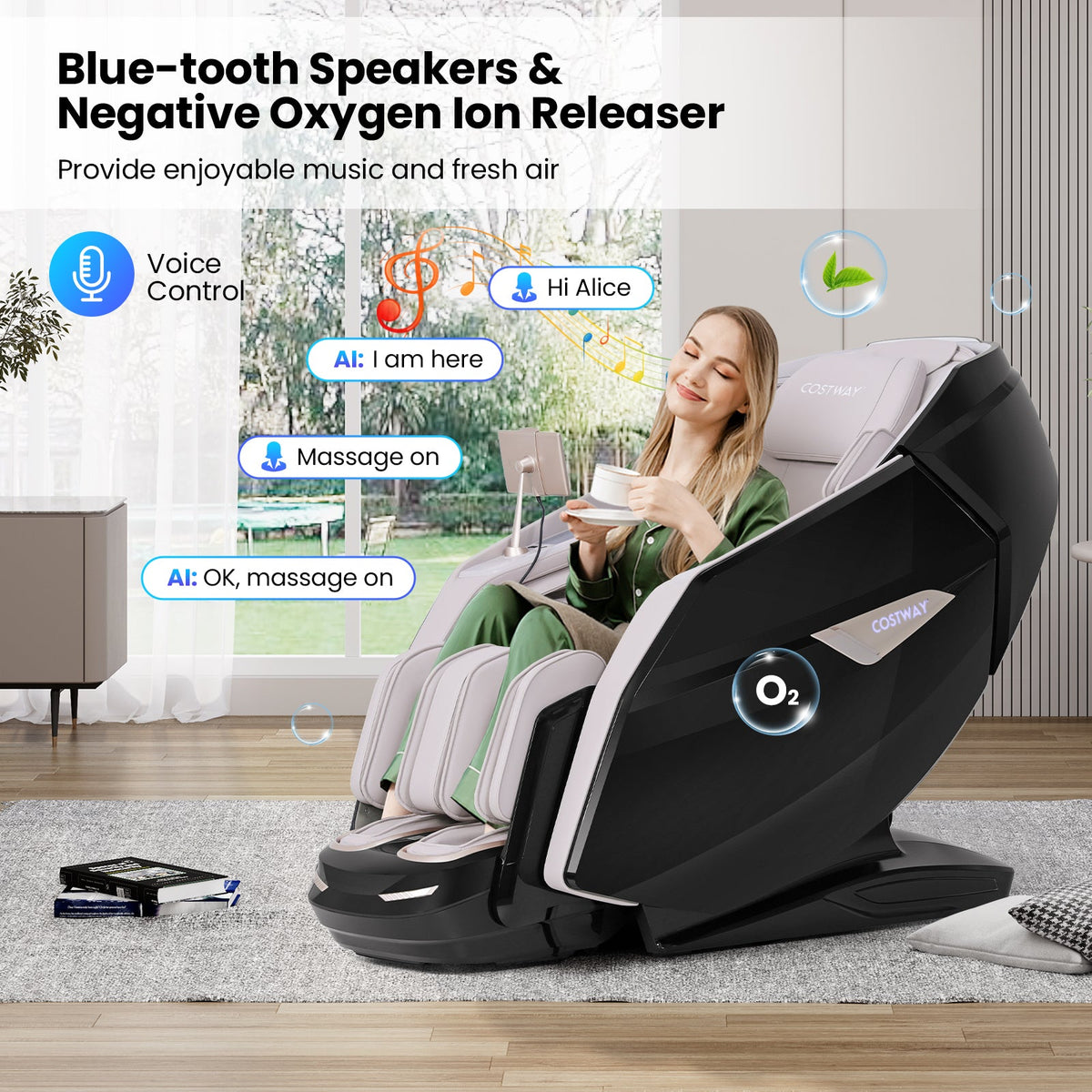 Massage Chair with Dual Rollers, Flexible Track and Heat