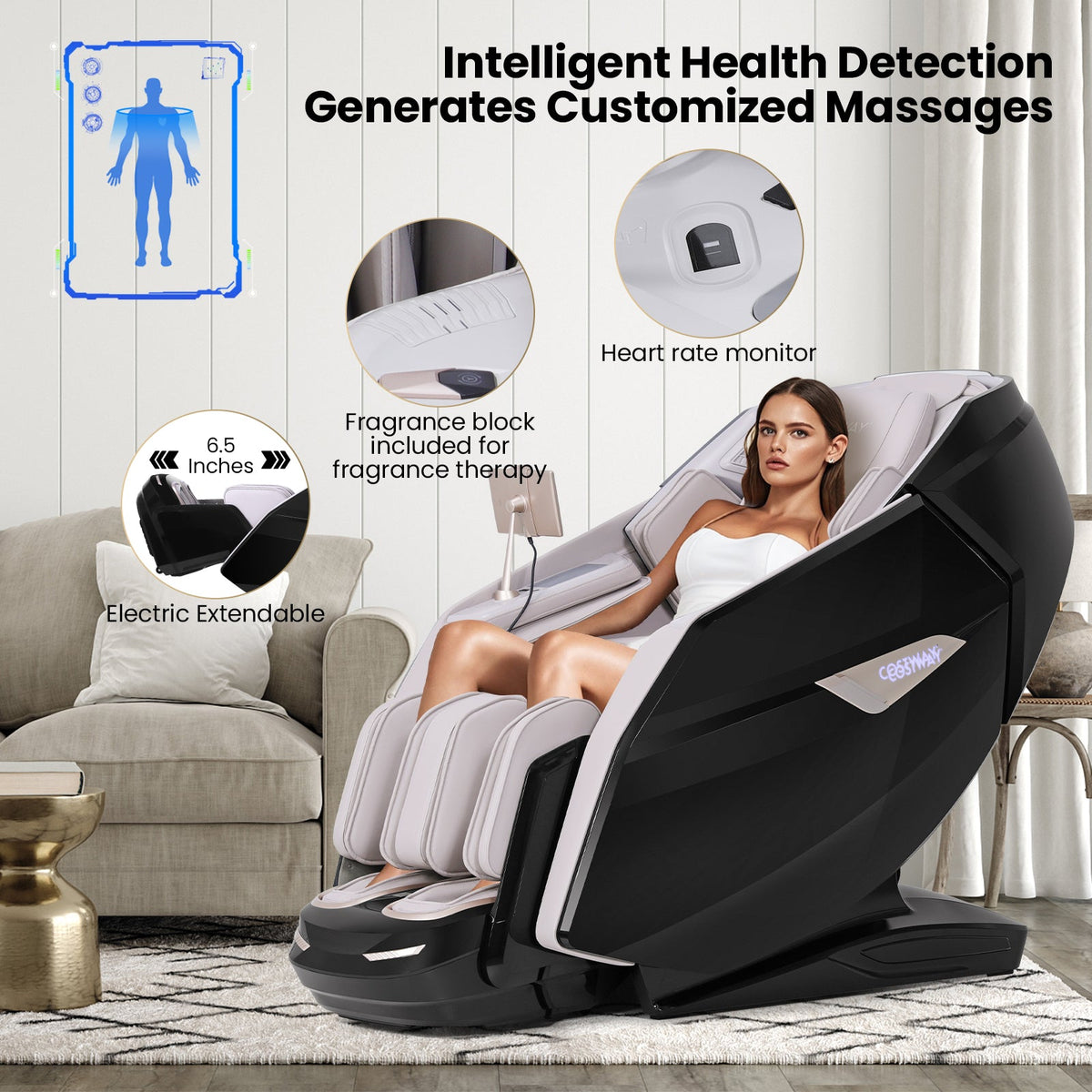 Massage Chair with Dual Rollers, Flexible Track and Heat