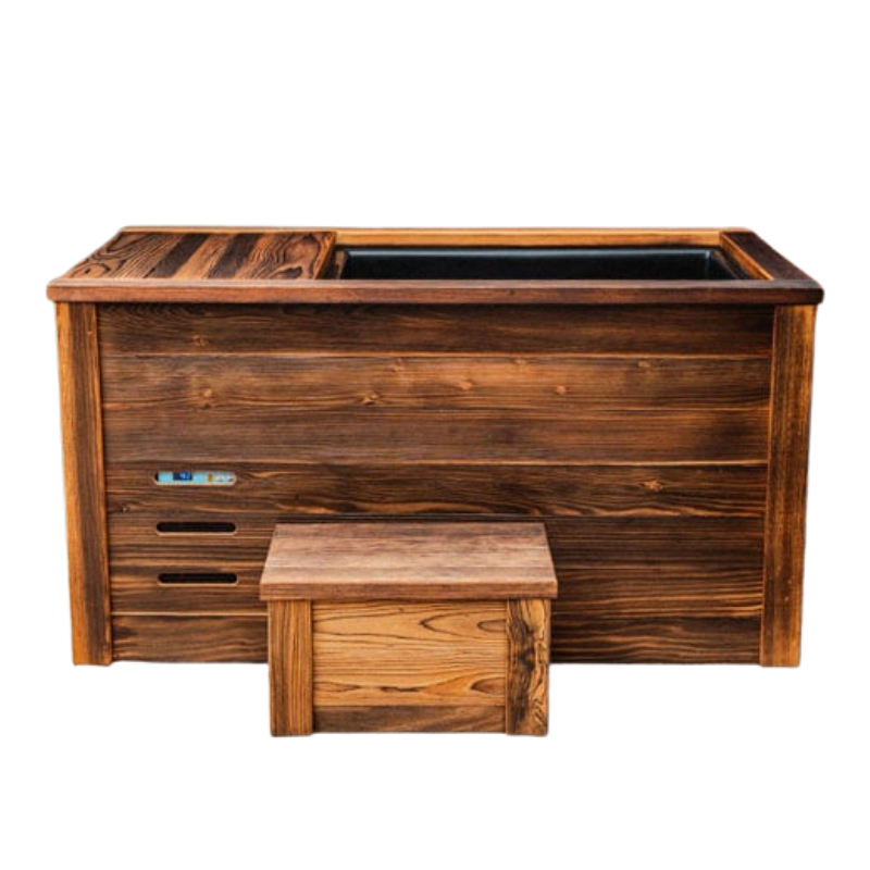 Cold Plunge Tub with Charred Redwood Finish and Chiller