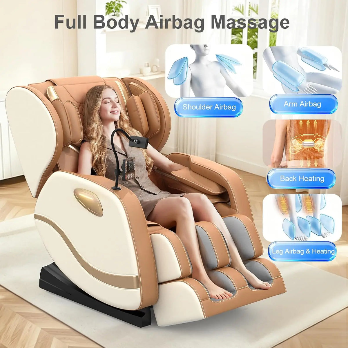 Massage Chair with Zero Gravity Recline, Lumbar Heat & Foot Rollers