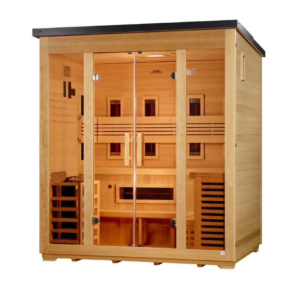 Outdoor Hybrid Sauna for 5 People in Hemlock with Flat Roof